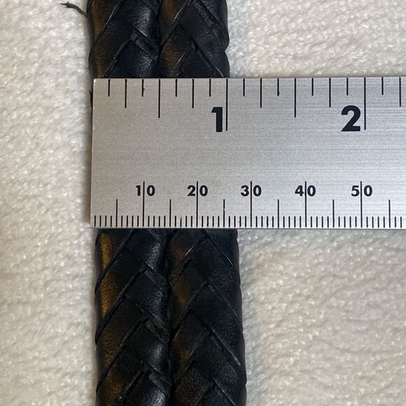 L.L. Bean Black Braided Leather Belt Size 44 Brass Buckle Made in USA - Picture 8 of 9